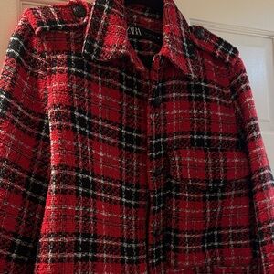 Zara Women's Red and Black Plaid Jacket